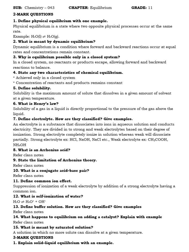 Equilibrium | PDF | Chemical Equilibrium | Electrolyte