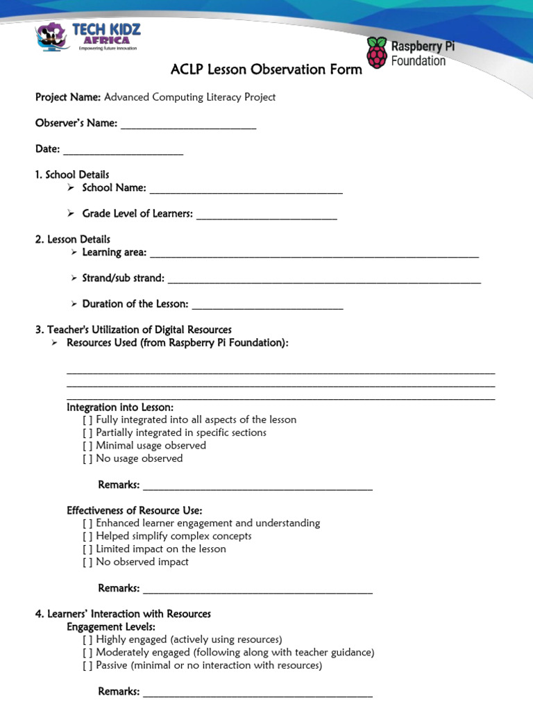 ACLP Lesson Observation Form | PDF | Learning | Behavior Modification