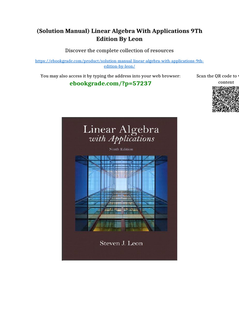 (Solution Manual) Linear Algebra with Applications 9th Edition by Leon ...