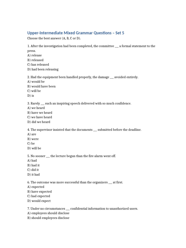 Upper-Intermediate Mixed Grammar Questions Set5 | PDF