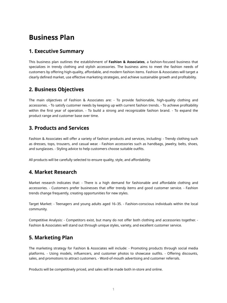 Business Plan | PDF | Fashion | Sales