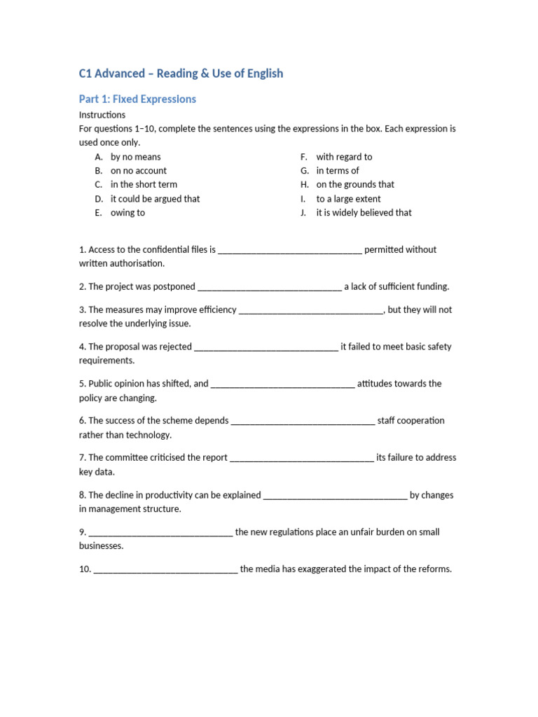 C1 Fixed Expressions Quiz 2 | PDF
