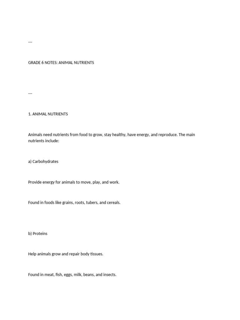 GRADE 6 NOTES Animal Nutrients | PDF