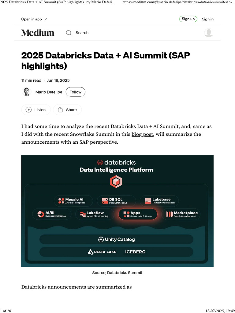 2025 Databricks Data + AI Summit (SAP Highlights) - by Mario Defelipe ...