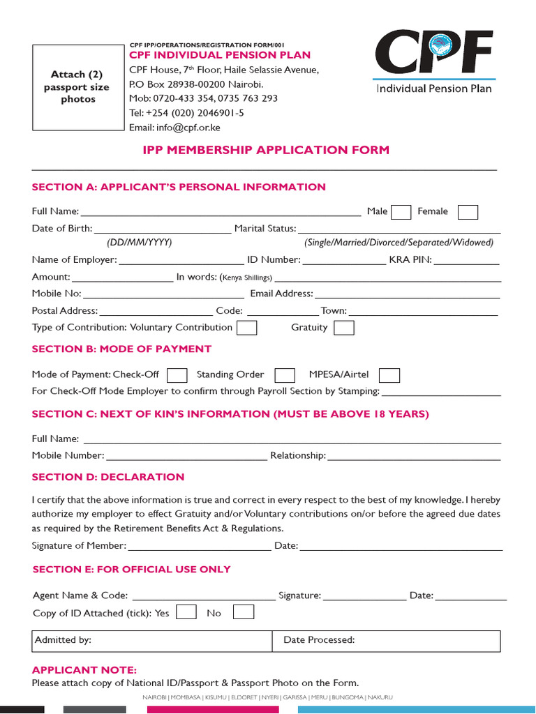 CPF Application - Form - Ipp | PDF