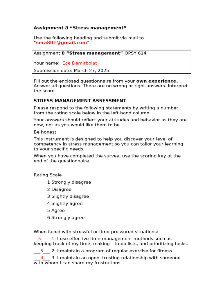 Assignment 8 Stress Management Assessment | PDF