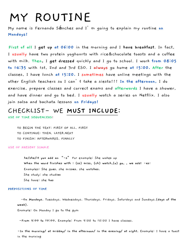 Writing My Routine - Sample and Checklist | PDF