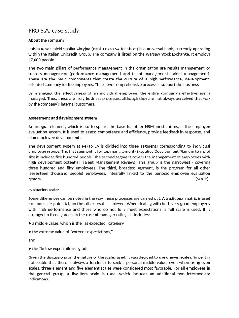 PKO SA - Case Study | PDF | Goal | Employment