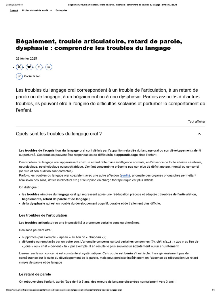 Bégaiement, Trouble Articulatoire, Retard de Parole, Dysphasie ...