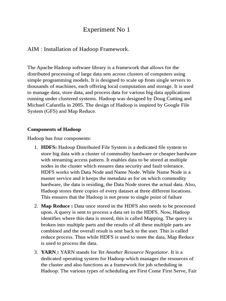 Big Data Lab Experiment 1 | PDF | Apache Hadoop | Map Reduce