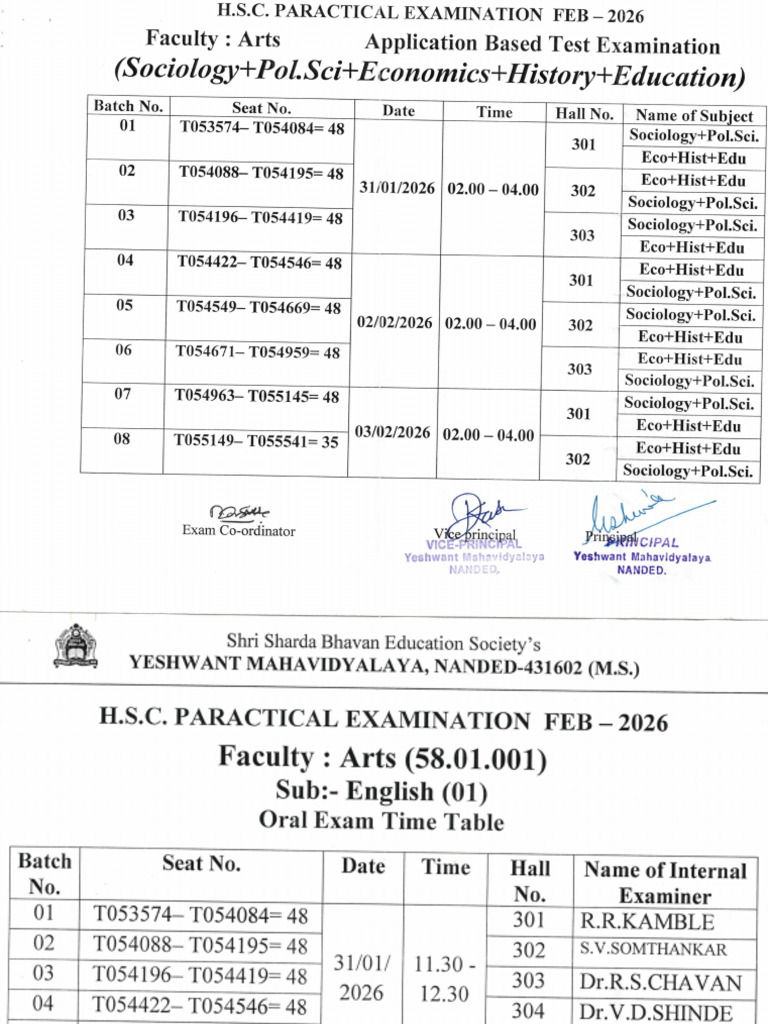 Arts HSC Board 2026 Practical Exam Timetable - 0001 - 0001 | PDF