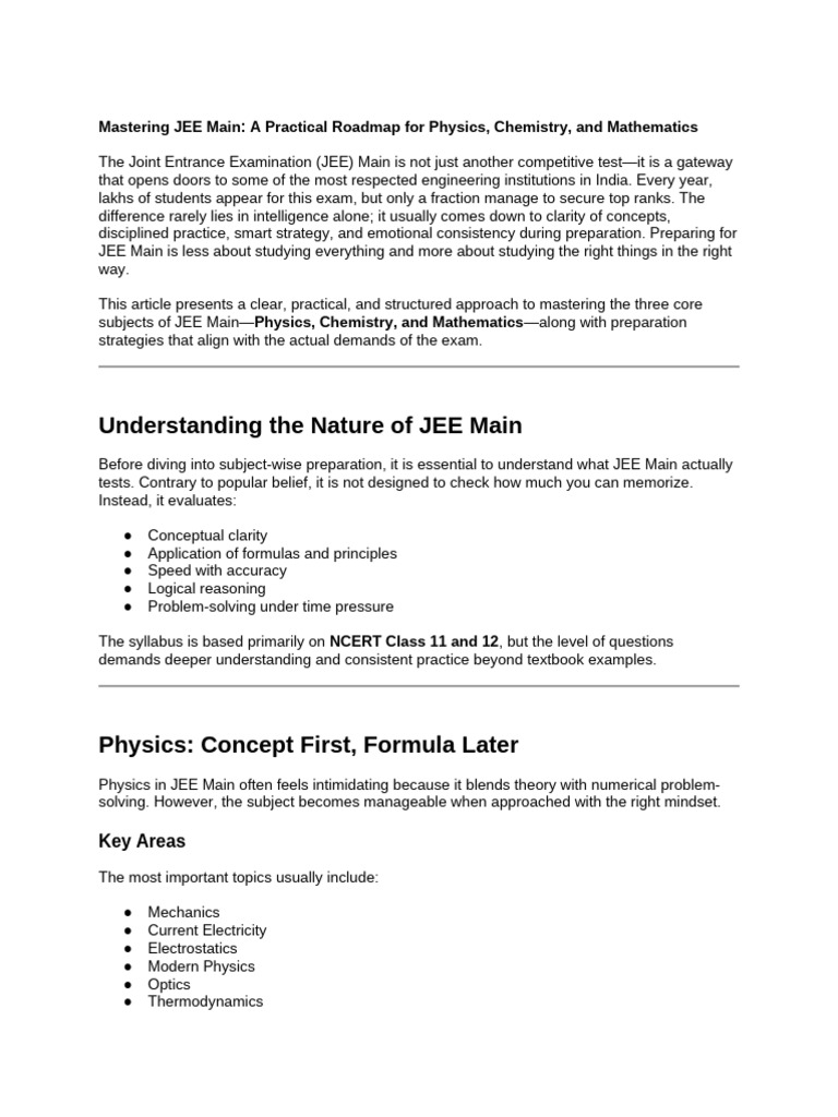 Mastering JEE Main A Practical Roadmap For Physics, Chemistry, and ...