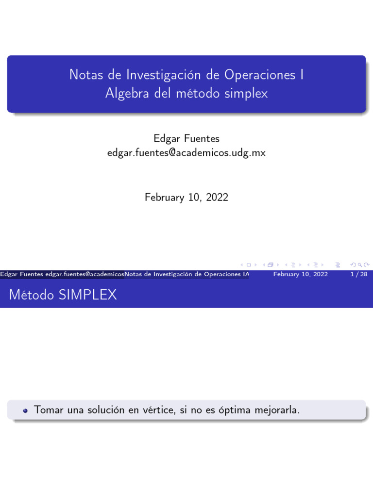 Algebra Del Método Simplex | PDF | Álgebra | Análisis numérico