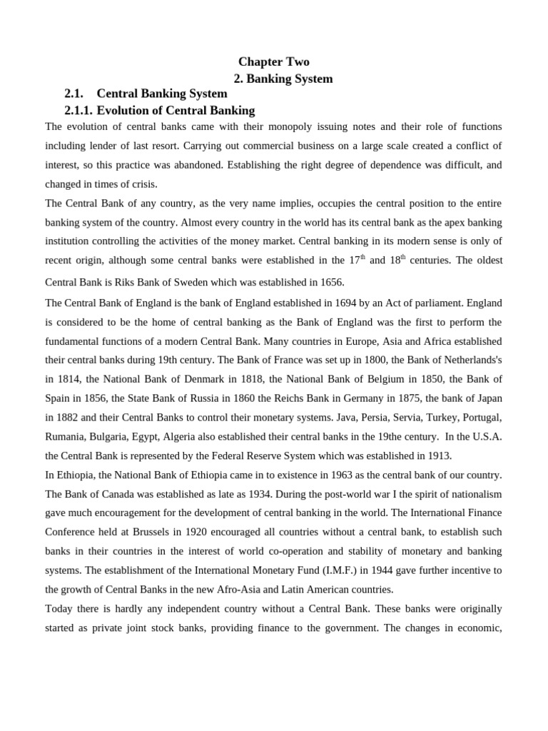 Chapter Two. 2.1evolution of Central Banking | PDF | Banks | Monetary ...