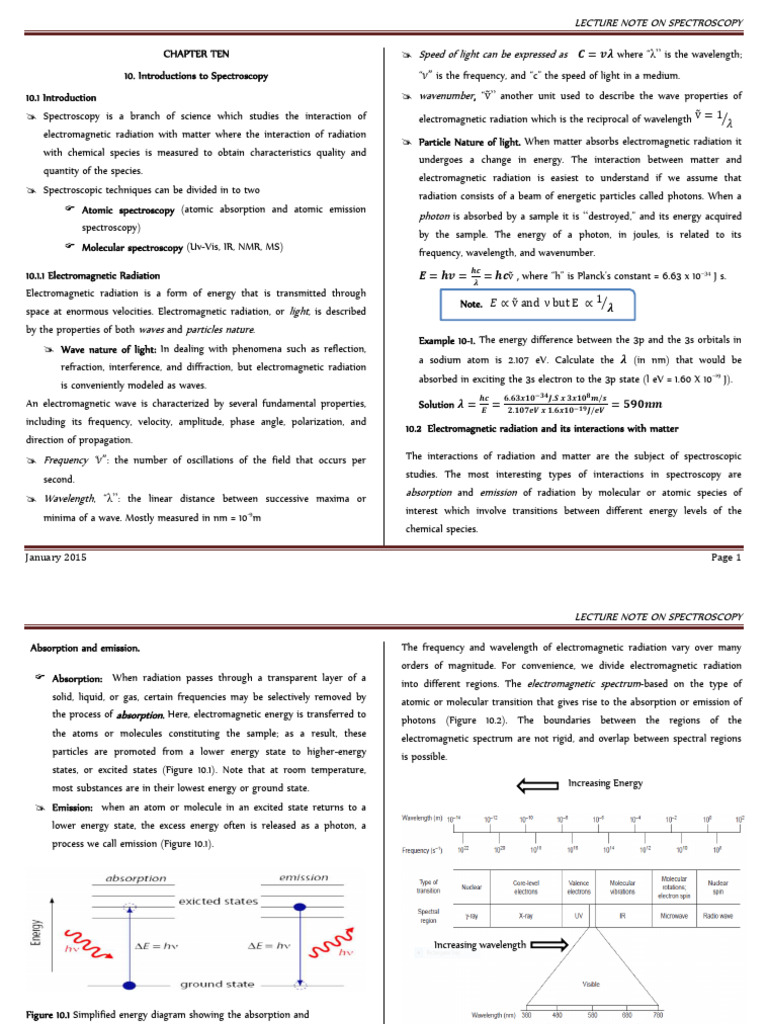 Lecture Note On Spectros | PDF | Electromagnetic Radiation ...