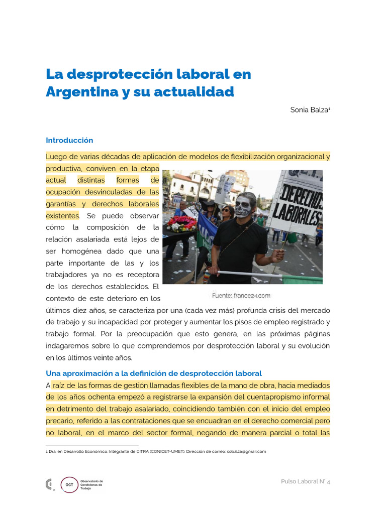 Desproteccion Laboral en Argentina y Sy Actualidad | PDF | Empleo ...