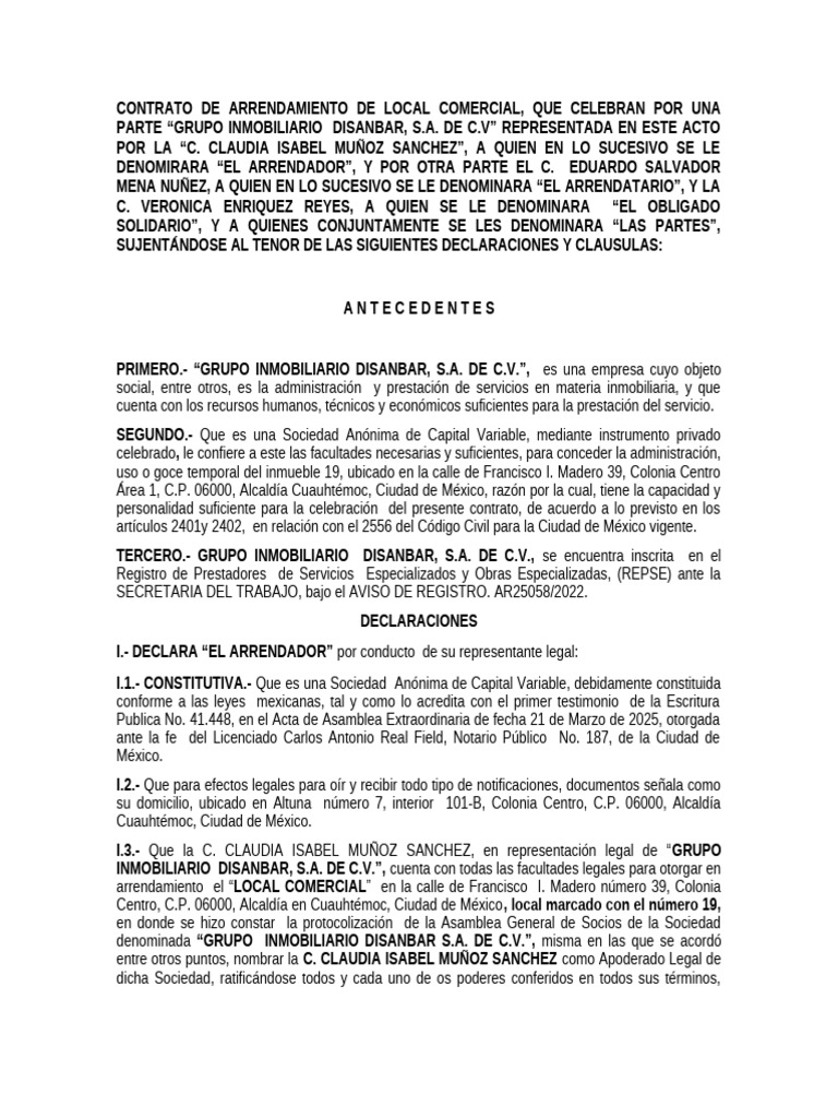 Contrato Local 19 de Arrendamiento 2025 | PDF | Propiedad | Daños y ...