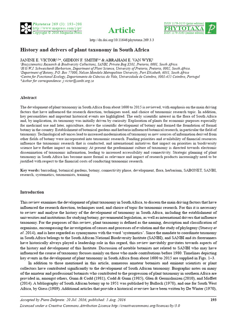 Botany Article - History and Drivers of Plant Taxonomy in South Africa ...