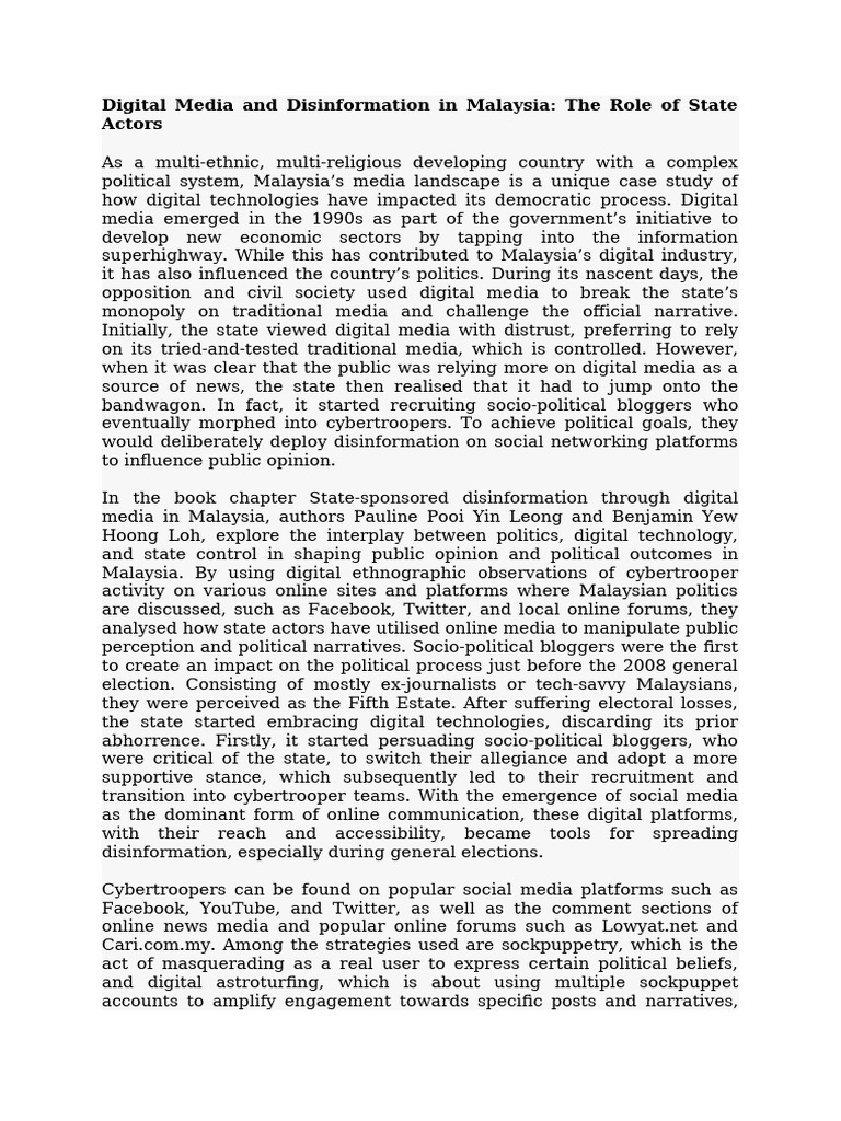 Digital Media and Disinformation in Malaysia | PDF | Social Media ...