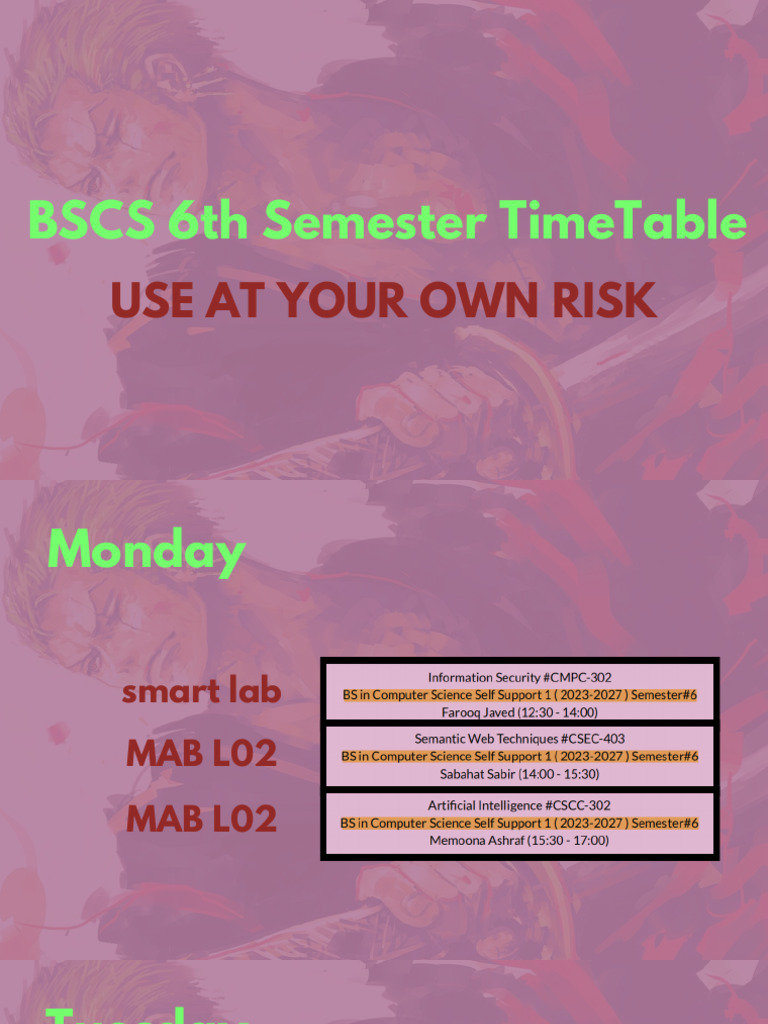 BSCS 6th Semester Week 2 Unofficial TT | PDF