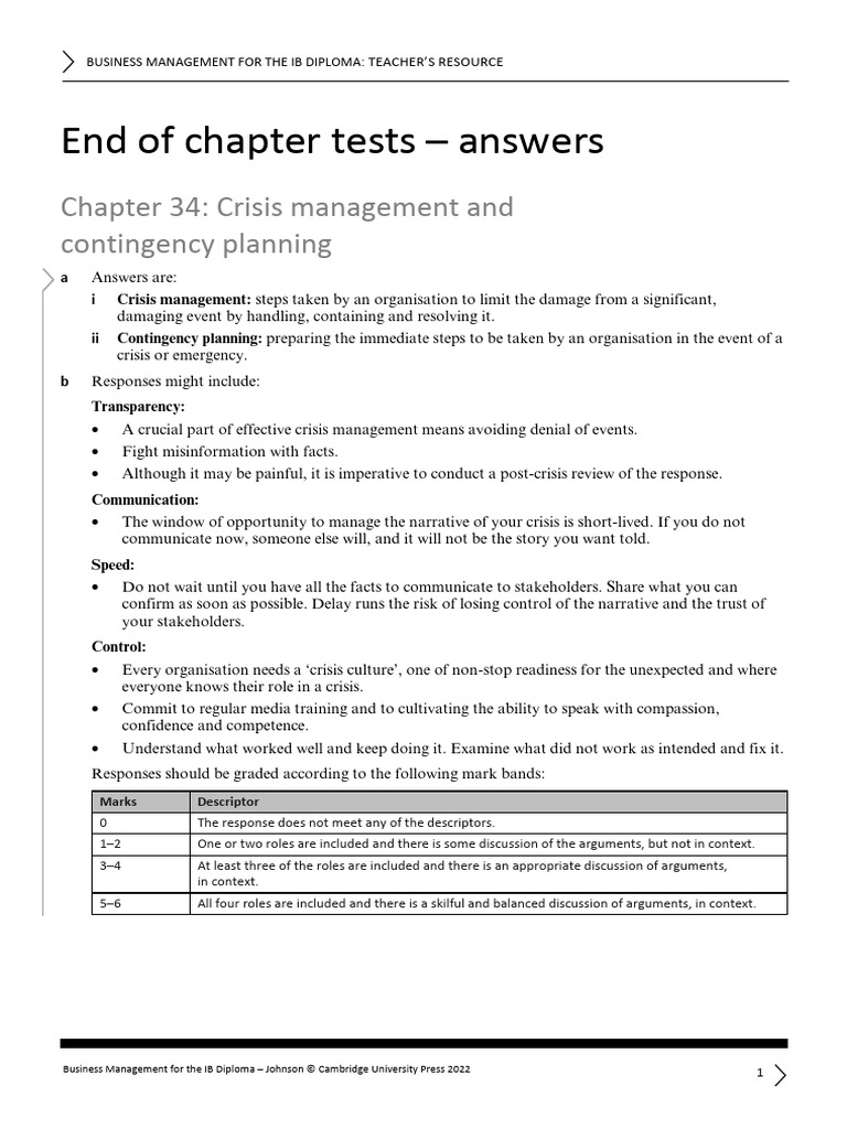 CUP IB Business Management TR End of Chapter Tests Answers Ch34 | PDF ...
