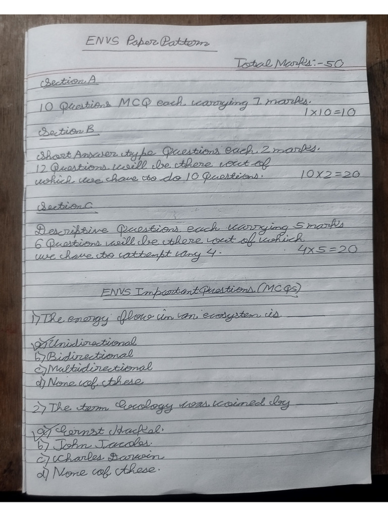 ENVS Paper Pattern+ Important Questions | PDF