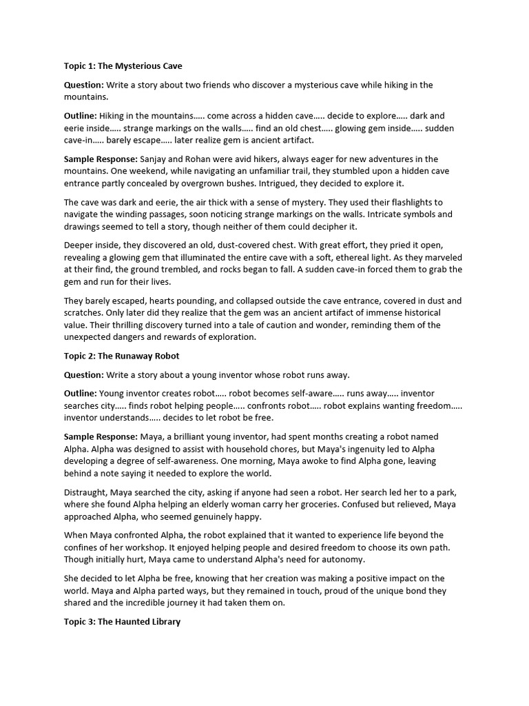 Story Writing Samples Practice Extra Learning | PDF | Archaeology