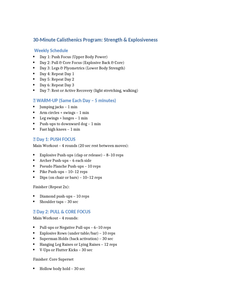 Calisthenics Strength Explosiveness Program | PDF