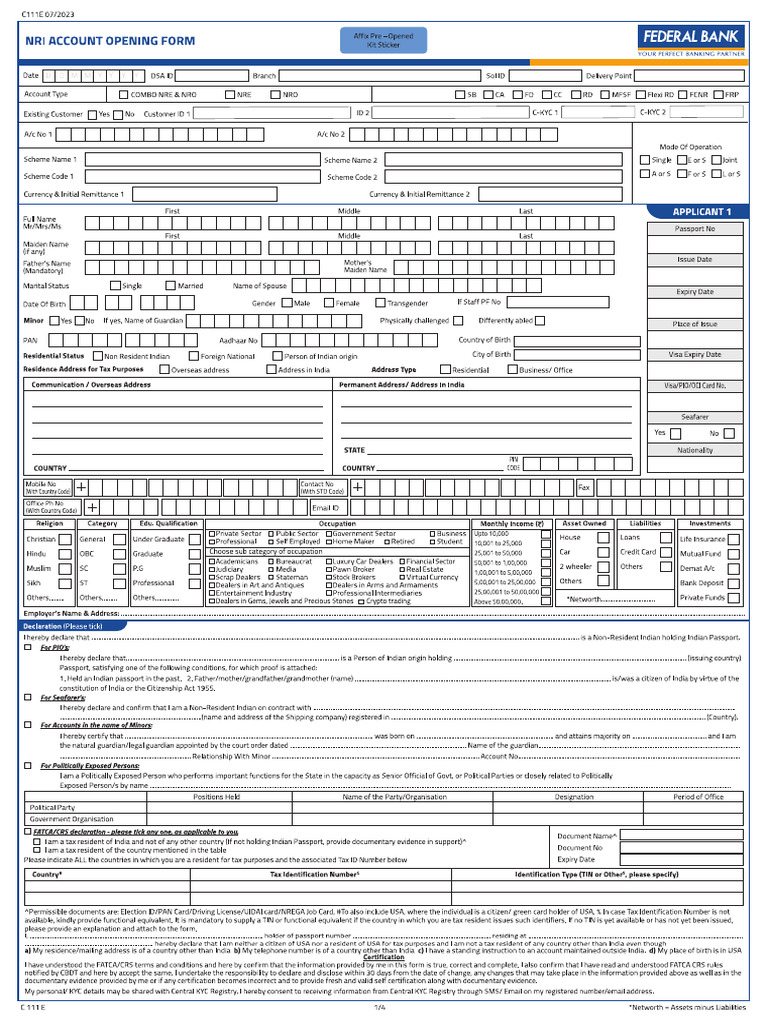 HomeAccount Opening Form (NRI)_NRE&NRO Combo Final 18 06 2024 | PDF