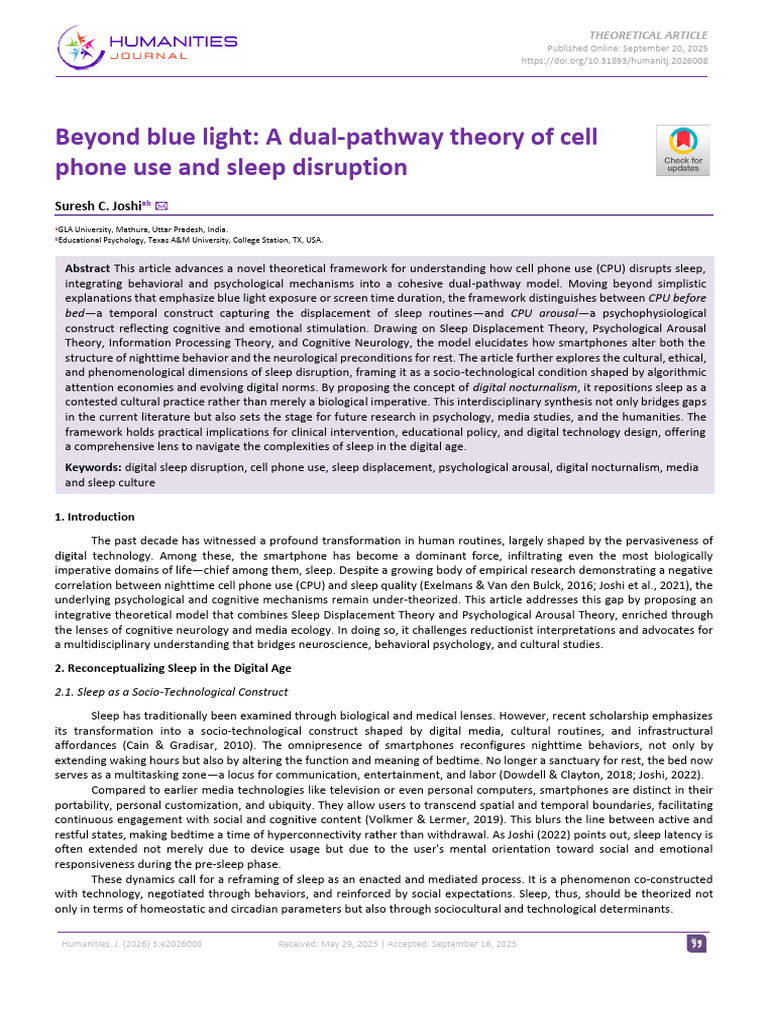 Beyond Blue Light A Dual-Pathway Theory of Cell PH | PDF | Sleep ...