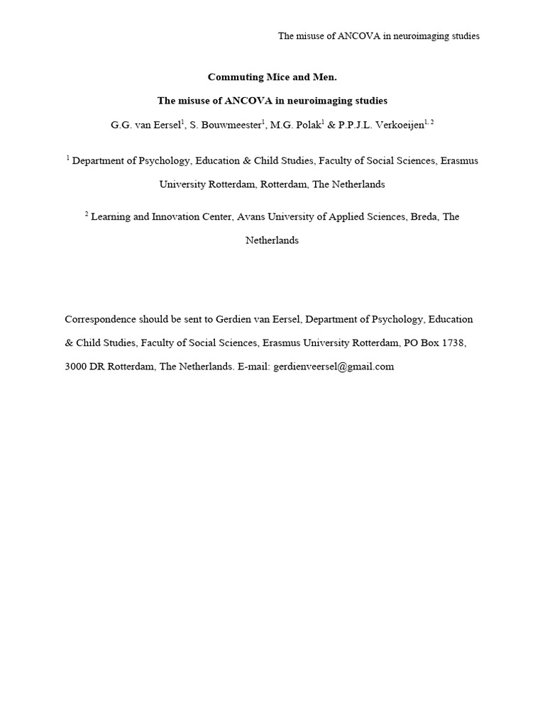 The Misuse of ANCOVA in Neuroimaging Studies.-1 | PDF | Analysis Of ...