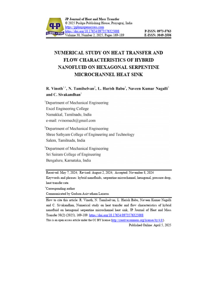 Numerical Study On Heat Transfer and Flow Characteristics of Hybrid ...