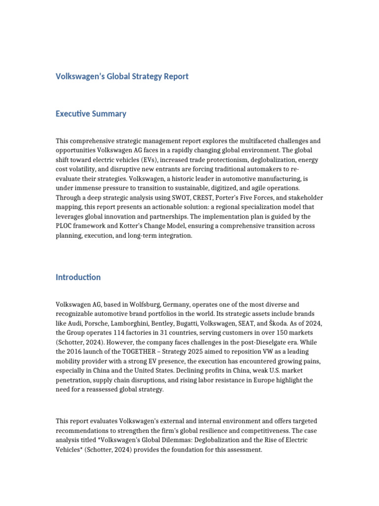 Volkswagen Full Strategy Report | PDF