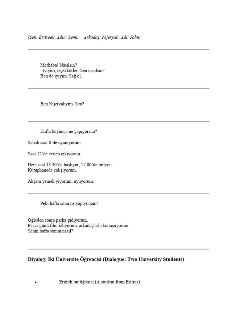 Basit Türkçe Diyalog | PDF