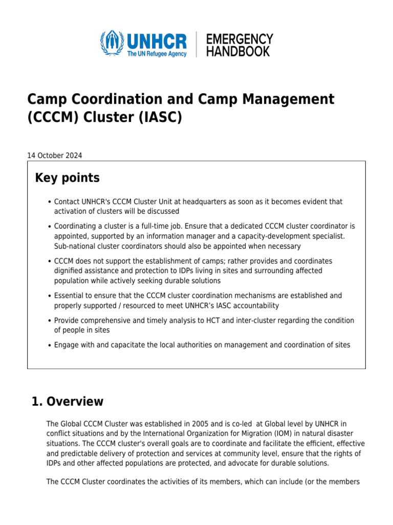 Camp Coordination and Camp Management CCCM Cluster IASC | PDF ...
