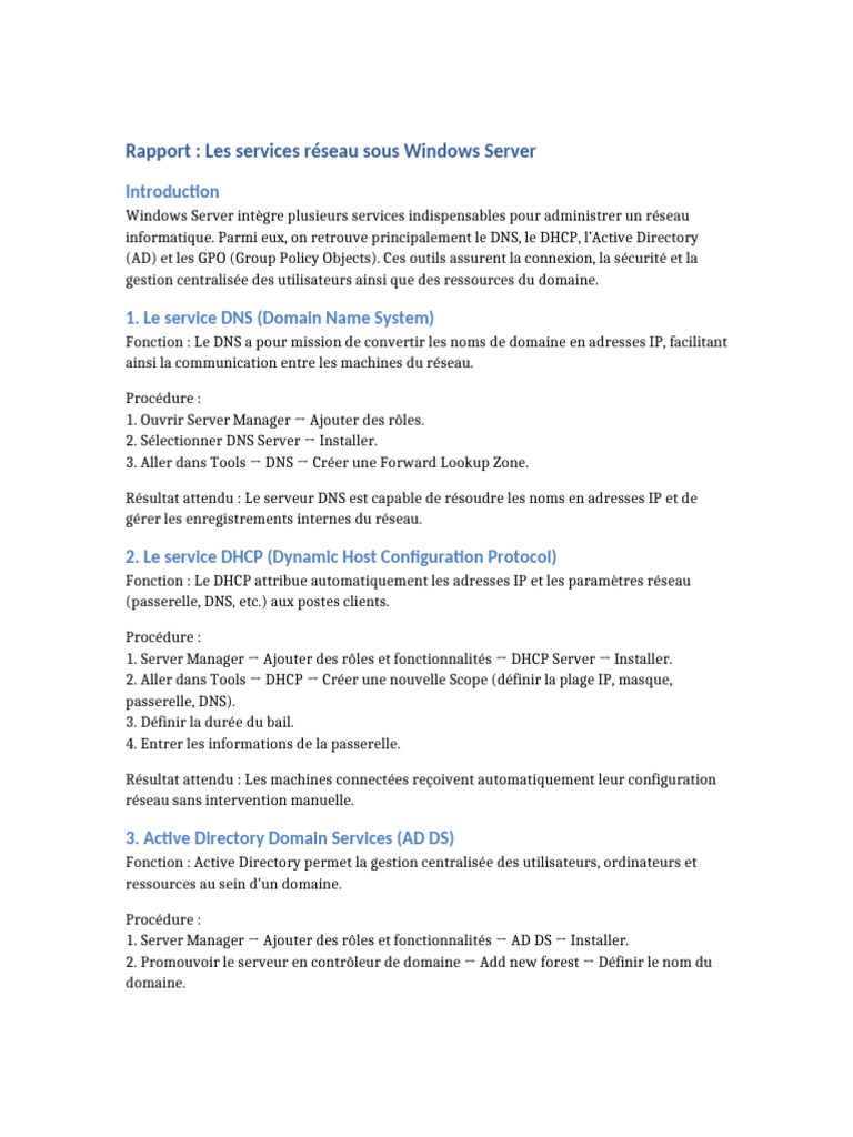 Rapport Paraphrase Windows Server | PDF | Système de noms de domaines ...