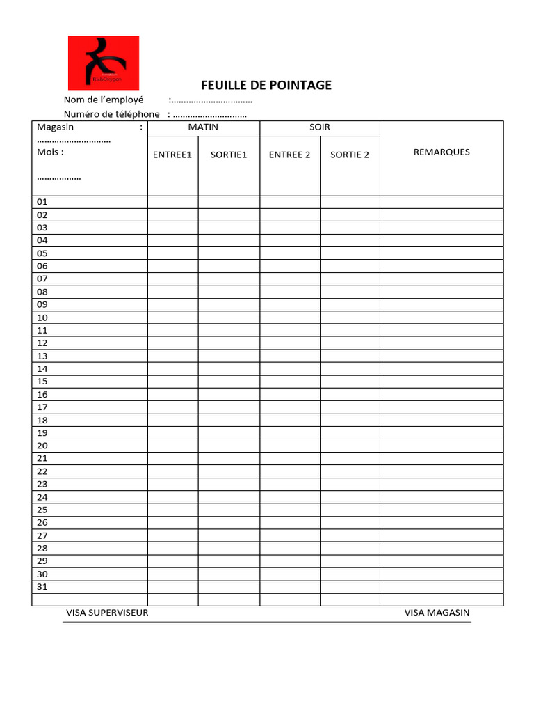 Fiche de Pointage (1) (1) (1) (1) - 250701 - 130609 - 250830 - 235739 | PDF
