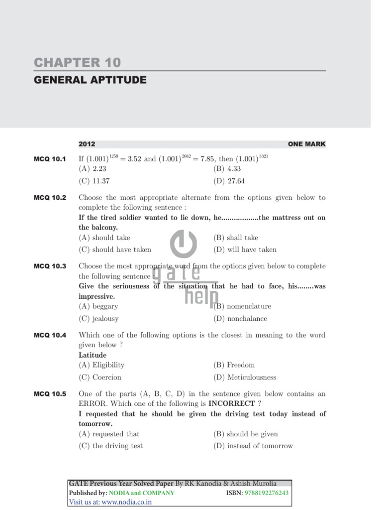 10 General Aptitude With Solutions | PDF