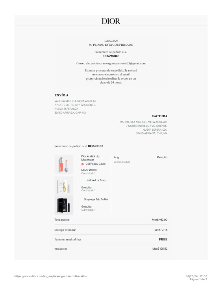 DIOR - Order Confirmation | PDF
