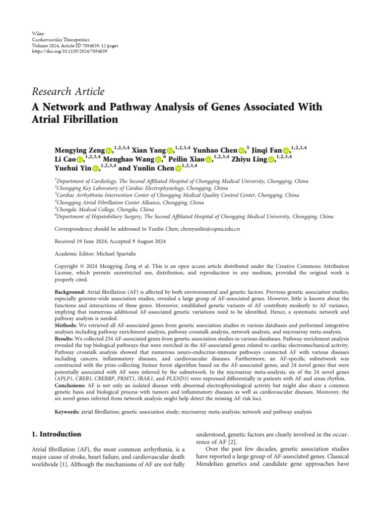 A Network and Pathway Analysis of Genes Associated With Atrial ...