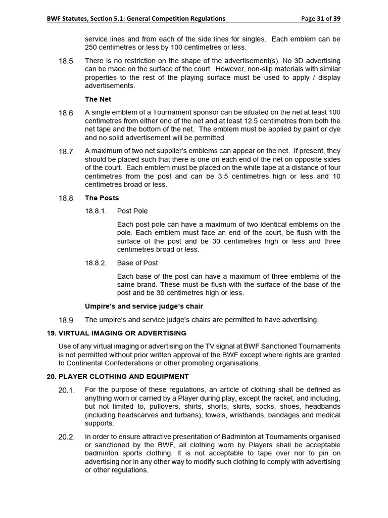 BWF-General Competition Regulations | PDF