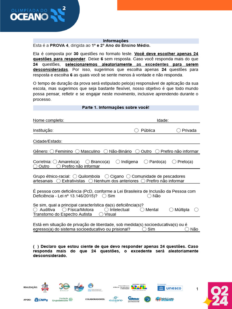 Prova 4 O2 2024 | PDF | Aquecimento global e mudança climática | Água