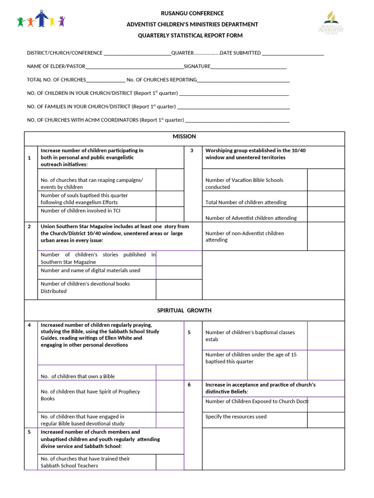 Children Ministries Report Form | PDF | Seventh Day Adventist Church ...