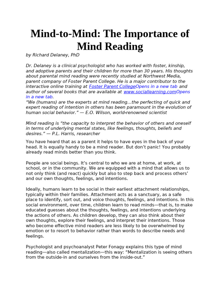 Session6 Handout 9 Mind To Mind | PDF | Thought | Feeling