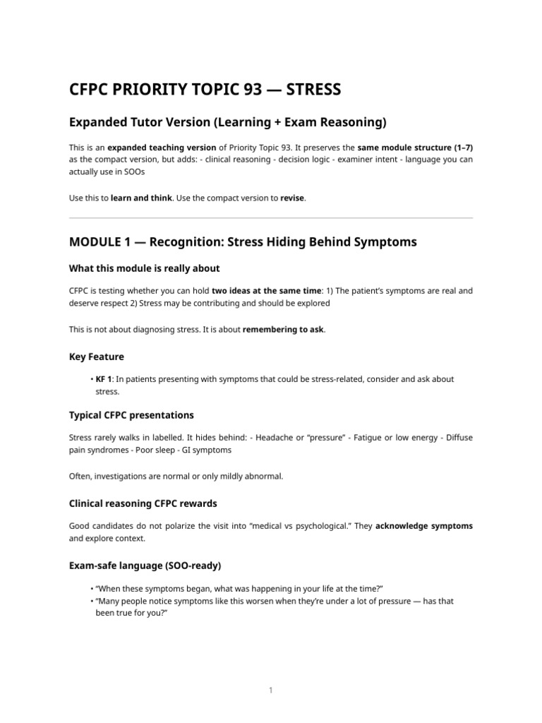 CFPC Priority Topic 93 - Stress (Expanded Tutor Version) | PDF | Stress ...