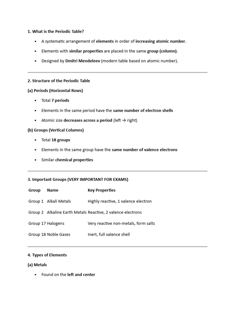 Class Notes of Perodic Table | PDF | Periodic Table | Chemical Elements
