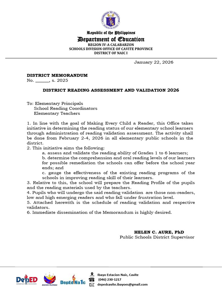 Draft District Memo Reading Validation 2026 | PDF | Chess Theory