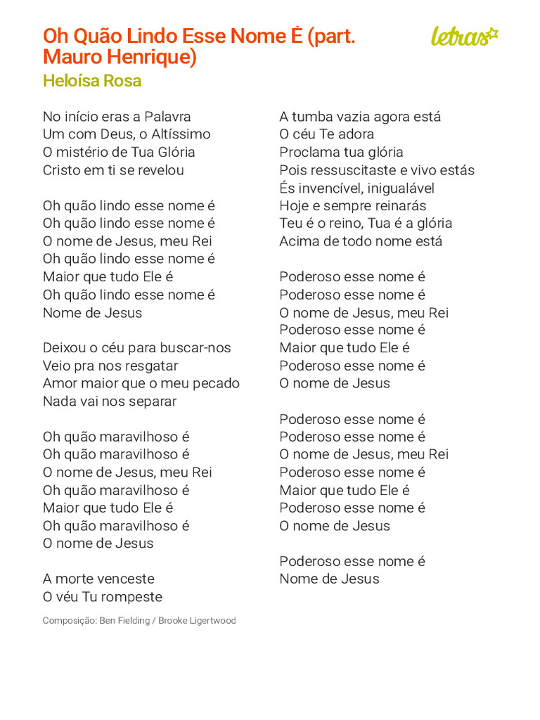 Oh Quão Lindo Esse Nome É (Part. Mauro Henrique) - Heloísa Rosa ...