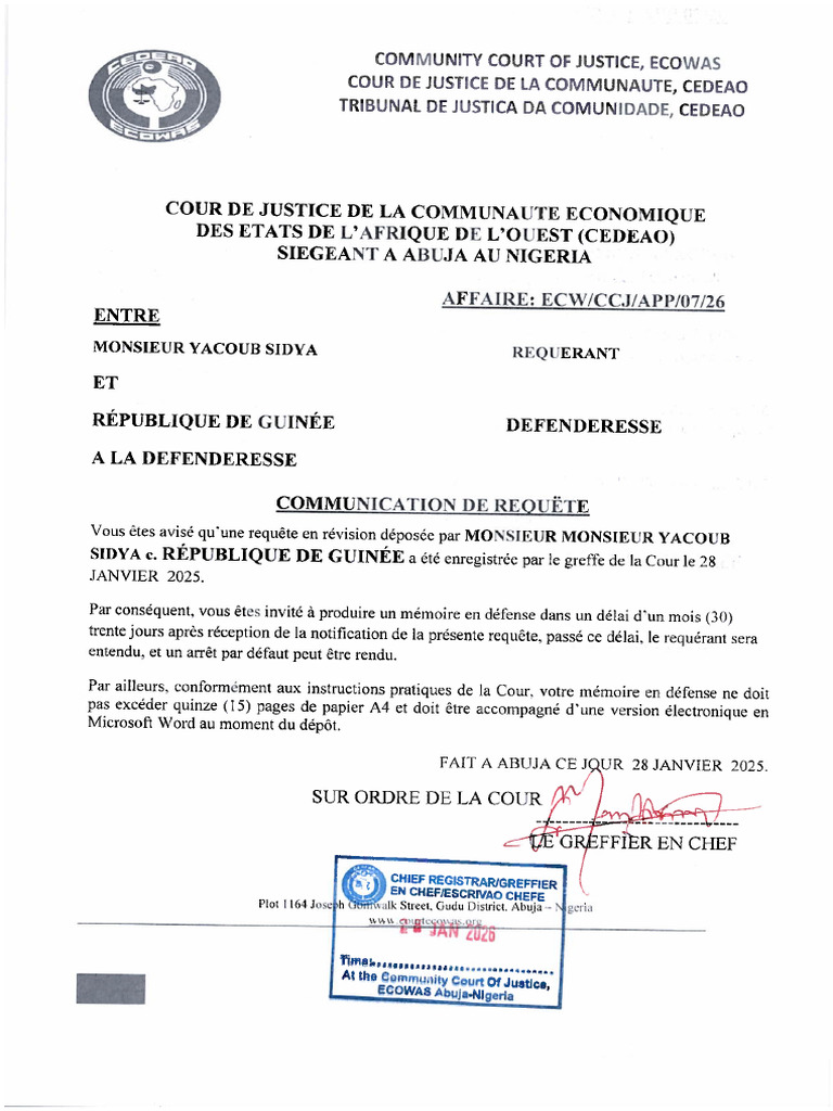 Avis D'enregistrement de Requête Yacoub SIDYA | PDF