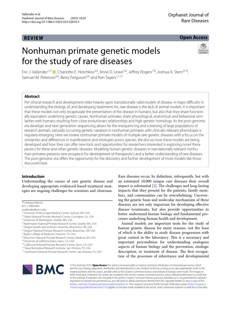 Nonhuman Primate Genetic Model Disease - 2023 | PDF | Genetics | Mutation
